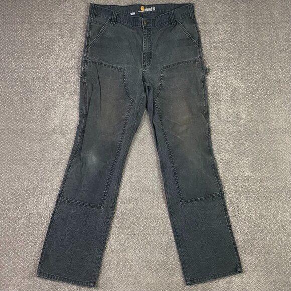 Distressed Carhartt Double Knee Pants 103334 BLK Mens 38 x 36 Fits 38x33.5 Black - Picture 1 of 14